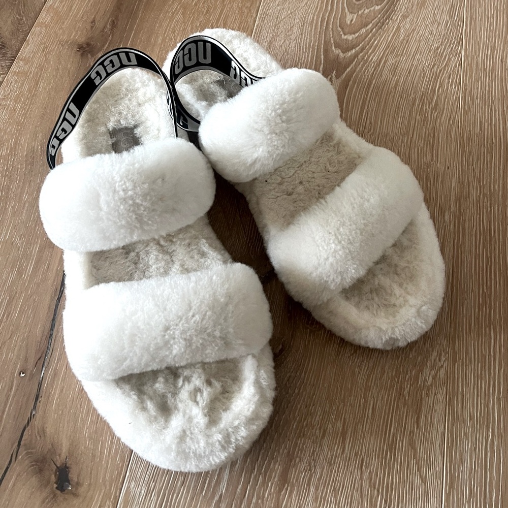 UGG Fluffy White Slipper Sandals